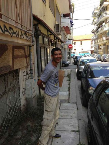 Elia as we were going door-to-door